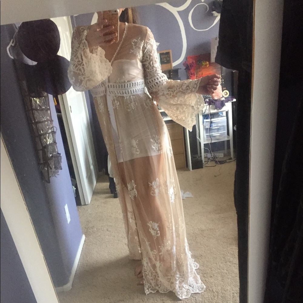Nude mesh lace slip dress